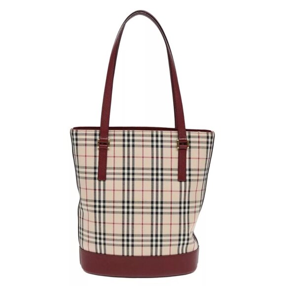 BURBERRY Nova Check Shoulder Bag Canvas Beige Red Auth 90761 - Picture 2 of 16